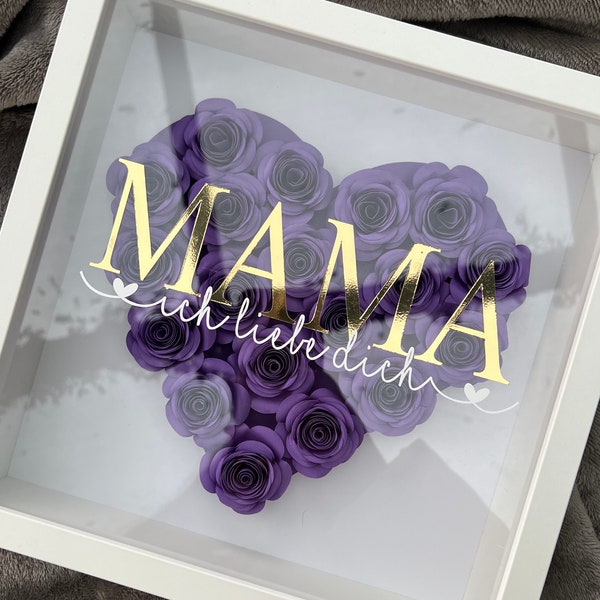 Personalisierter Herz Bilderrahmen mit handgefertigten Rosen l 3D Bilderrahmen, Muttertag Geschenk I Geschenk für Mama Papa Oma oder Opa