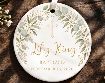 Personalized Baptism Ornament, Custom Ceramic Christening Keepsake, First Communion Gift