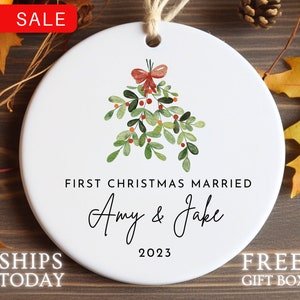 2023 Personalized First Christmas Married Ornament | Our First Christmas Married as Mr and Mrs Sprig Ornament | Mr Mrs Christmas Keepsake