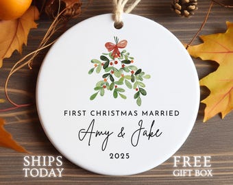 Personalized First Christmas Married Ornament 2025 | Custom Newlywed Christmas Gift