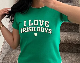 Green I Love Irish Boys St. Paddy's Day Y2K Baby Tee, Clover 90s Baby Tee, Shamrock Y2K Baby Tee, Funny Saint Patricks Day, baby tee Y2K8