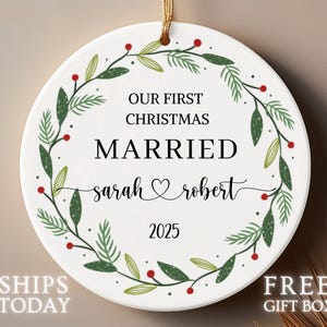 2026 Personalized First Christmas Married Ornament | Our First Christmas Married as Mr and Mrs Sprig Ornament | Mr Mrs Christmas Keepsake
