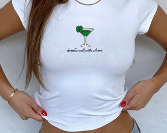 Leprechaun Martini Cocktail Vintage St. Paddy's Day Y2K Baby Tee, Clover Baby Tee, Shamrock Baby Tee, Funny Saint Patricks Day, baby tee S55