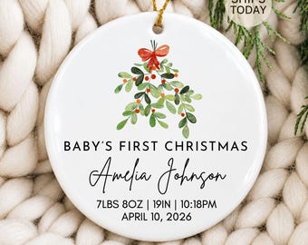 Personalized Baby's First Christmas Ornament 2026 | Custom Name Keepsake | Birth Stats Gift