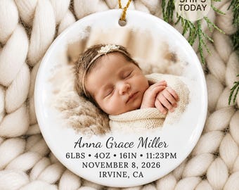Baby's First Christmas Ornament: Personalized Baby Girl Boy Birth Stats Photo Gift 2026