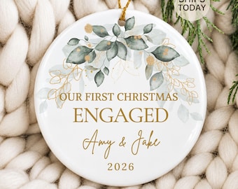 Personalized 2026 Engaged Christmas Ornament | First Christmas Keepsake Ceramic