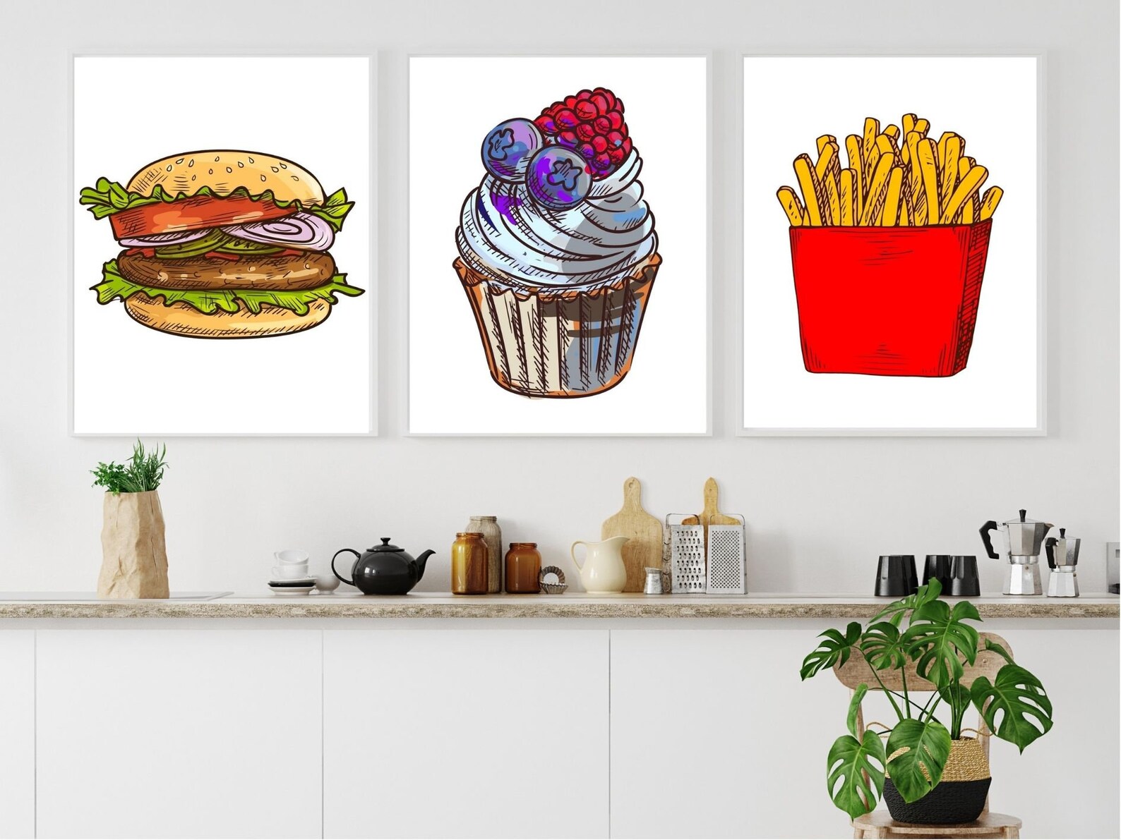 Set of 5 Printable Wall Art Fast Food Junk Food Wall Decor Etsy