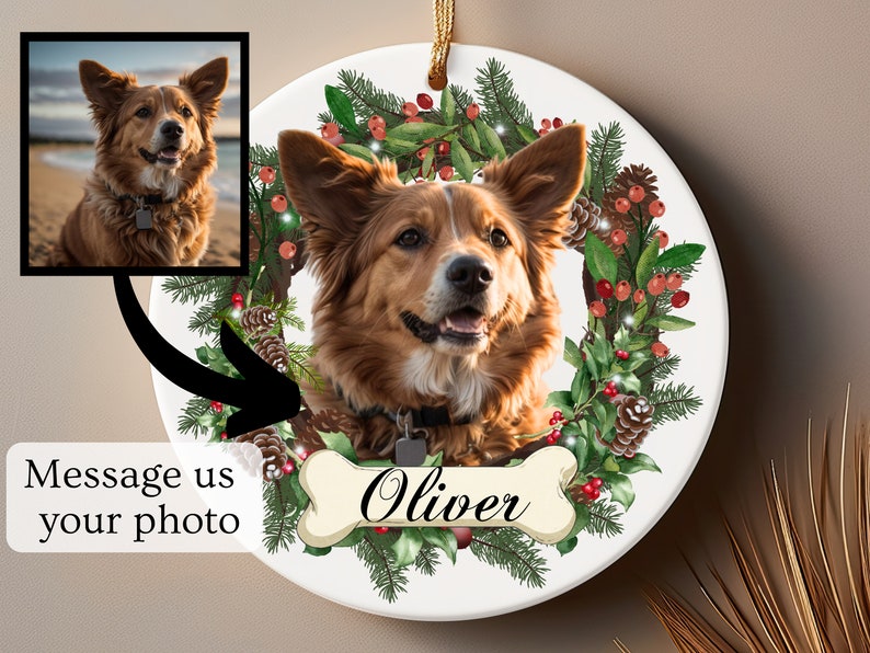Personalized Pet Photo Christmas Ornament | Custom Dog Memorial ...