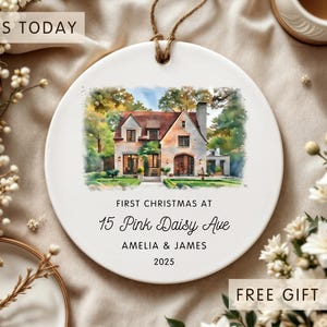 Adorno personalizado para casa nueva 2025 / Adorno con foto de acuarela / Regalo de Navidad para agentes inmobiliarios y clientes