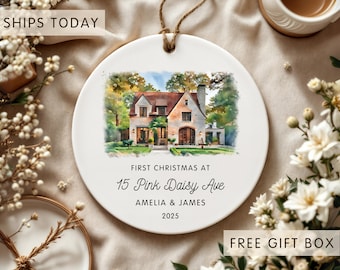 2026 Personalized New Home Ornament | Watercolor Photo Ornament | Realtors to clients Christmas Gift
