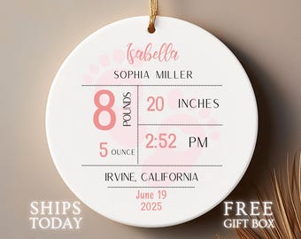 Baby's First Christmas Ornament 2026 | Personalized Birth Stats Gift