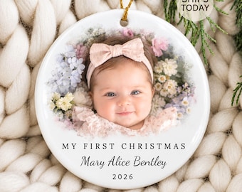 Baby Girl First Christmas Photo Ornament, Baby's 1st Christmas Ornament, Custom Newborn Gift 2026