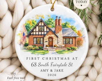 2026 Personalized New Home Ornament, Watercolor First House Photo Gift