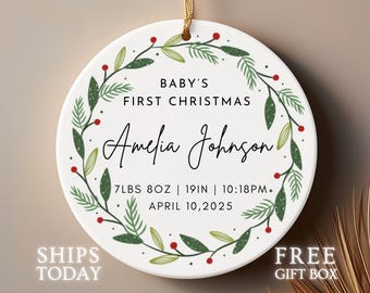 Personalized Baby's First Christmas Ornament | 2026 Birth Stats Keepsake