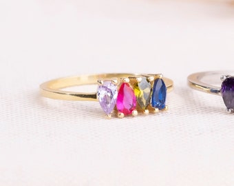Bague familiale en argent sterling avec pierre de naissance, bijoux pendants personnalisés