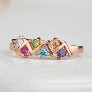 1-6 Order Birthstones Ring, Curved Ring, Mother Family Ring Gifts, Gold Silver Custom Ring, Personalized Gift, Real Sterling Silver Ring