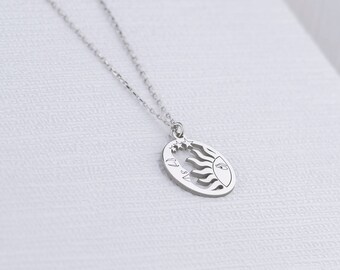 Sterling Silver Sun and Moon Pendant, Handmade Medallion Necklace