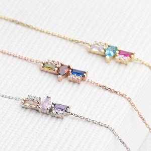 3 Brazalete de Piedra de Nacimiento, Baguette & Pear Stone, Regalos de Pulsera Familiar, Pulsera Personalizada de Oro Plata Rosegold, Regalo Personalizado, Regalo de Madres