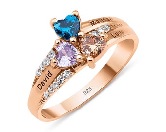 Heart Ring, Name Engraved Ring,  Mother Grandma Family Ring Gifts, Birthstone With Name, Gold Silver Rosegold Custom Ring, Personalized Gift