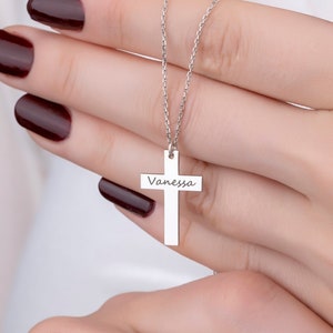 Cross Necklace, Name Engraved Cross Necklace, Personalized Necklace, Custom Cross, Religious Necklace, Necklace Gift, Religious Jewelry