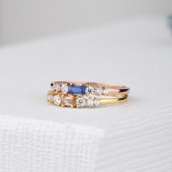 Sterling Silver Baguette Birthstone Ring, Personalized Family Ring