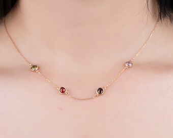 Personalisierte Sterling Silber Birthstone Halskette, Familie Schmuck