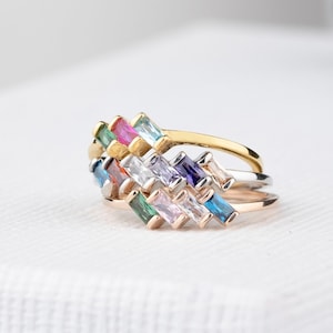 Baguette Traverse Birthstone Ring, Mother Grandma Family Ring Gifts, Gold Silver Rosegold Ring, Personalized Gift, Valentines Gift For Her