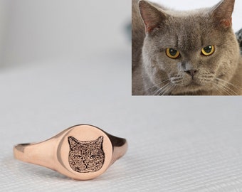 Signet Pet Portrait Ring, Pets Dog Cat Ring, Pet Lover Gift, Personalized gifts, Handmade Gifts, Christmas Gifts, Portrait Engraving Ring
