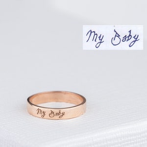 Handwriting Ring, Solid Sterling Silver Memorial Band Ring, Personalized Handwriting Gift, Handmade Jewelry, Rosegold Gold Ring, Christmas