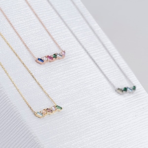 Baguette Birthstone Necklace, Gemstone 14k Gold Silver Personalized Multi-Stone Necklace, Personalized Gift, Jewelry, Christmas Jewelry