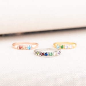 Anillo de piedra de nacimiento familiar, anillo delicado, regalos del anillo familiar de la madre abuela, anillo de oro rosa de plata, regalo personalizado, joyería, cumpleaños