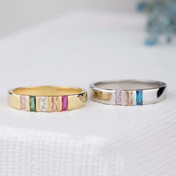 Geboortesteenring sterlingzilver stokbrood, gepersonaliseerde familiesieraden