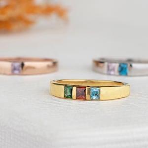 1-7 Square Cut Birthstone Ring, Mother Grandma Family Rings, 925K Sterling Silver Ring, Personalized Gift, Mother&#39; Day Gift, Christmas Gift