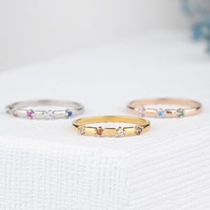 Minimalist Birthstone Ring,  Mother Grandma Family Ring Gifts, Gold Silver Custom Ring, Personalized Gift, Valentines Gift for Her, Birthday
