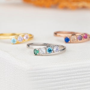 1-4 Order Birthstones Ring, Curved Ring, Mother Family Ring Gifts, Gold Silver Custom Ring, Personalized Gift, Real Sterling Silver Ring