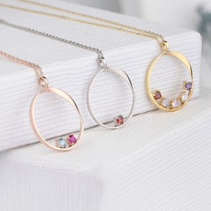 Circle Birthstone Necklace, Gemstone 14k Gold Silver Personalized Multi-Stone Necklace, Personalized Gift, Handmade Jewelry, Valentines gift