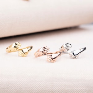 Bague Hugging Hands, Bague mains en argent sterling, Bague Lover Hug, Bague rosegold, Cadeau bague, Bijoux faits à la main, Bague en argent 925k
