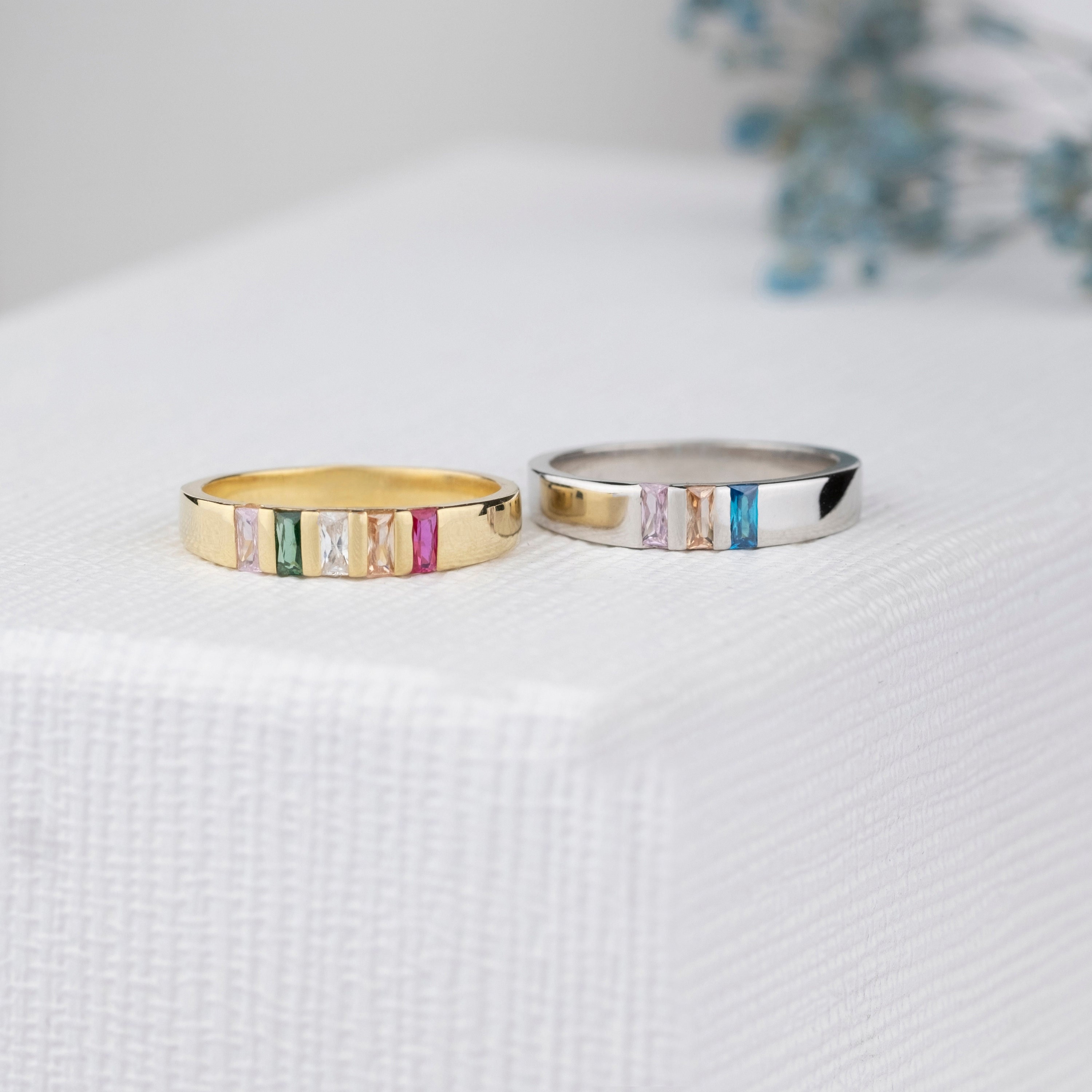1-7 Baguette Birthstone Ring, Mother Grandma Family Ring Gifts, Sterling Silver Ring, Personalized Gift, Valentines Gift, Mother' Day Gift