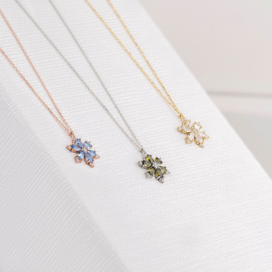 Jasmine Flower Necklace, Sterling Silver Birthstone Necklace, Drop