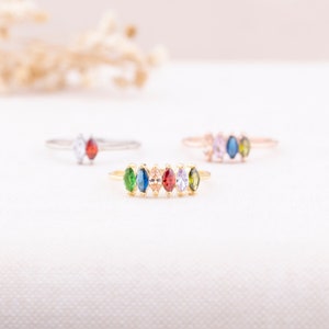 Marquise Cutting Birthstone Ring, Mother Grandma Family Ring Gifts, Gold Silver Rosegold Custom Ring, Personalized Gift, Christmas Gift
