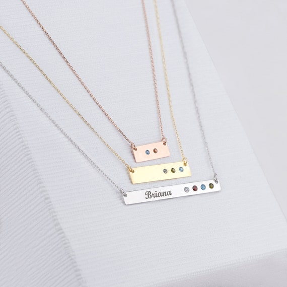 Sterling Silver Engraved Bar Necklace With Birthstone Birthstone