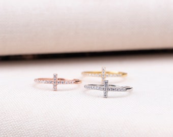 Diamond Cross Ring, Dainty Cross Ring, Sterling Silver Ring, Cross, Religious Ring, Ring Gift, Religious Jewelry, 925k Cross Silver Ring
