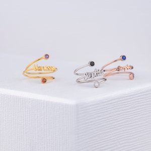 Geburtsstein Namensring, Personalisierter Namensring, Geburtsstein Ring, Edelstein mit Namensring, personalisiertes Geschenk, Weihnachtsgeschenk, handgemachter Schmuck, Geburt