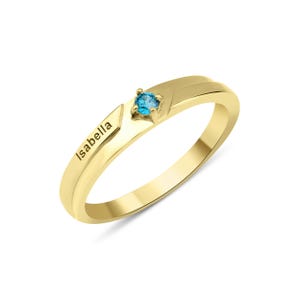 Anello con nome in argento sterling e pietra portafortuna, anello personalizzato con incisione