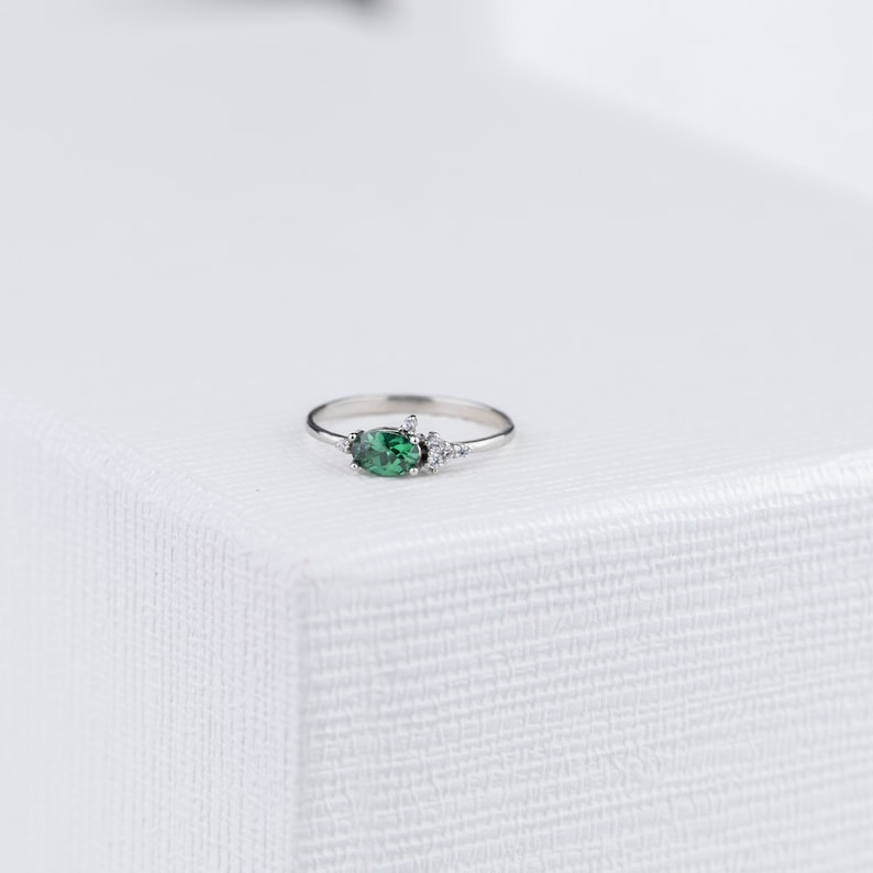 Minimal Birthstone Oval Ring Drop Stone Ring Mother Grandma | Etsy