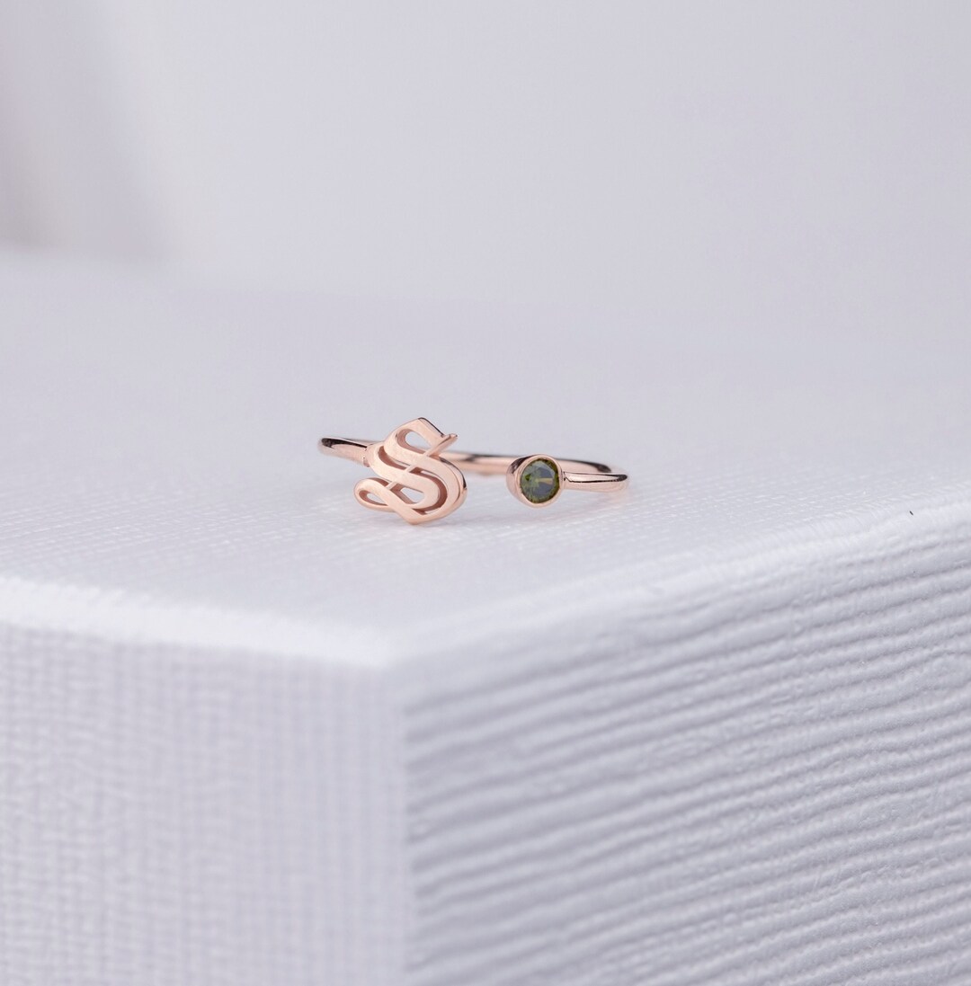 Vintage Letter Ring, Birthstone Letter Ring, English Letter Style ...