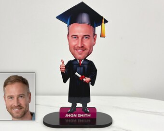 Custom Wooden Caricature Cartoon Figurine - Personalized Graduation Style Desktop Stand – Trinket 3D Photo Portrait Grad Gift Decor