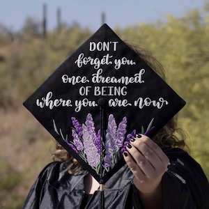 Embroidered Lavender Graduation Cap Topper | Grad Cap Decoration Topper | Graduation Gift | Embroidery | Lavender Cap Topper | Handmade Cap