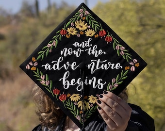 Custom Embroidered Graduation Cap Topper | Personalized Grad Cap Decoration | Daisies