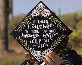 Custom Embroidered Graduation Cap Topper | Personalized Grad Cap Decoration | White Florals